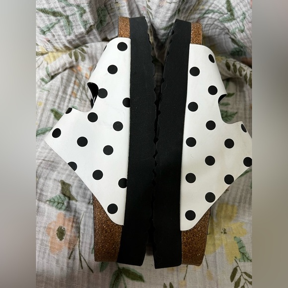 Papillio By Birkenstock Black and White Polka Dot Platform Arizona Sandals - Picture 5 of 6